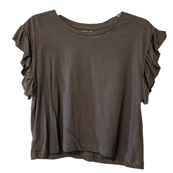 NEW For the Republic Flutter Sleeve Crew Neck Top S Boxy Oversized Black - Picture 5 of 11